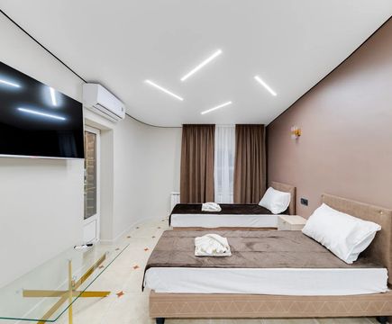 Кровати, стол и телевизор